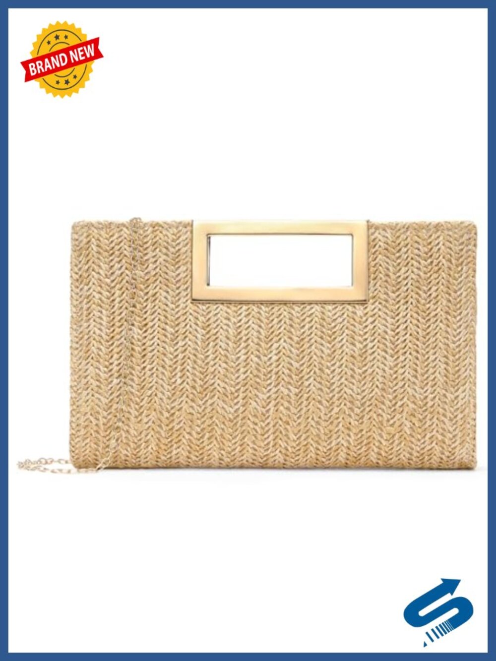 RNIEGA Straw Woven Clutch Handbag with Gold Chain Strap Summer Beach Bag